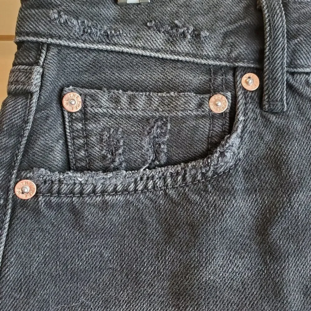 Free People Good Times Frayed Black Denin Jean Shorts - Picture 7 of 10